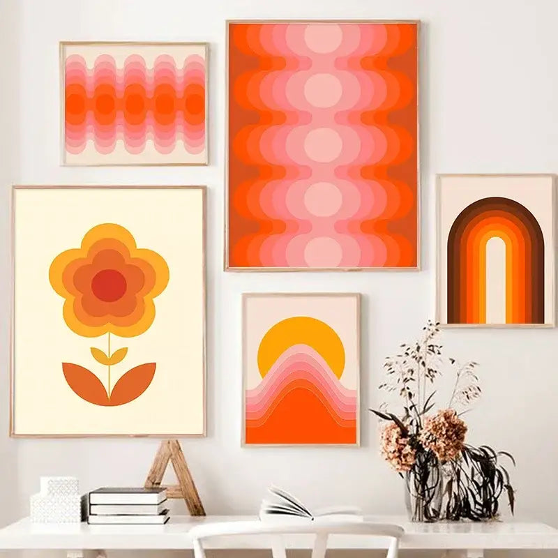 Boho sunset rainbow forest art prints – living room canvas decor