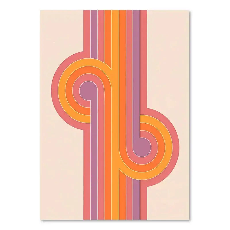 Retro boho orange & pink rainbow stripes art prints bedroom decor