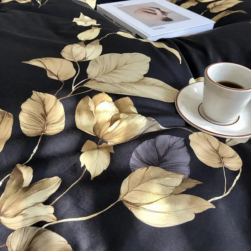 Teal & brown tropical egyptian cotton duvet cover bedroom set