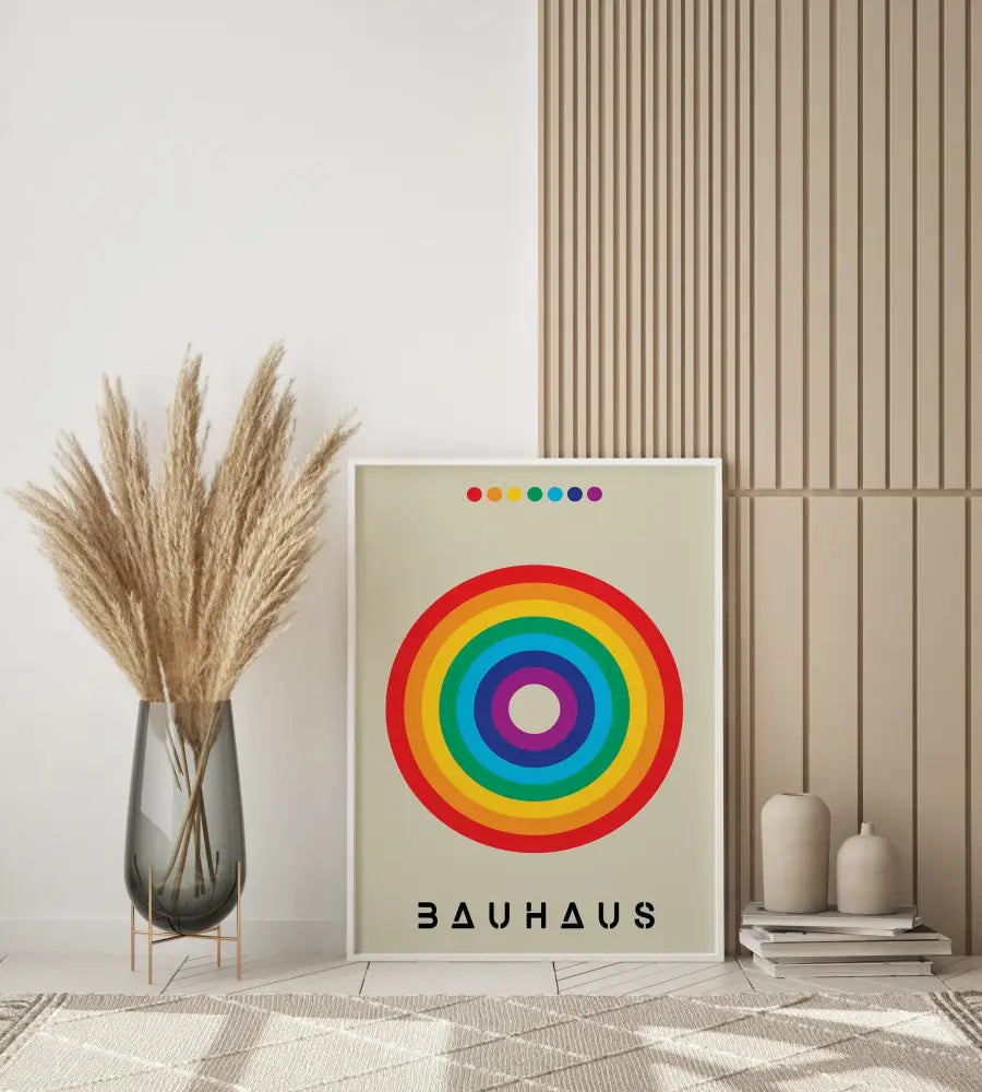 Mid century bauhaus geometric mondrian canvas art – living room framed print