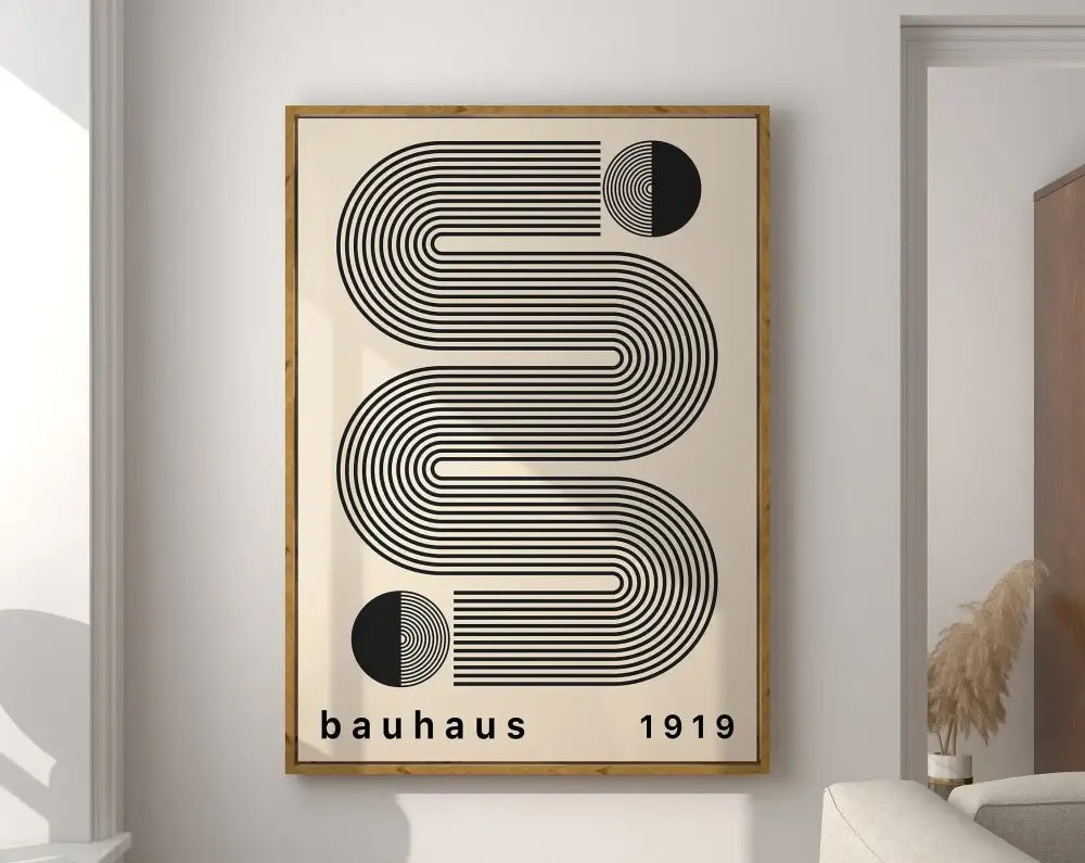 Mid century bauhaus navy & coral geometric canvas art living room
