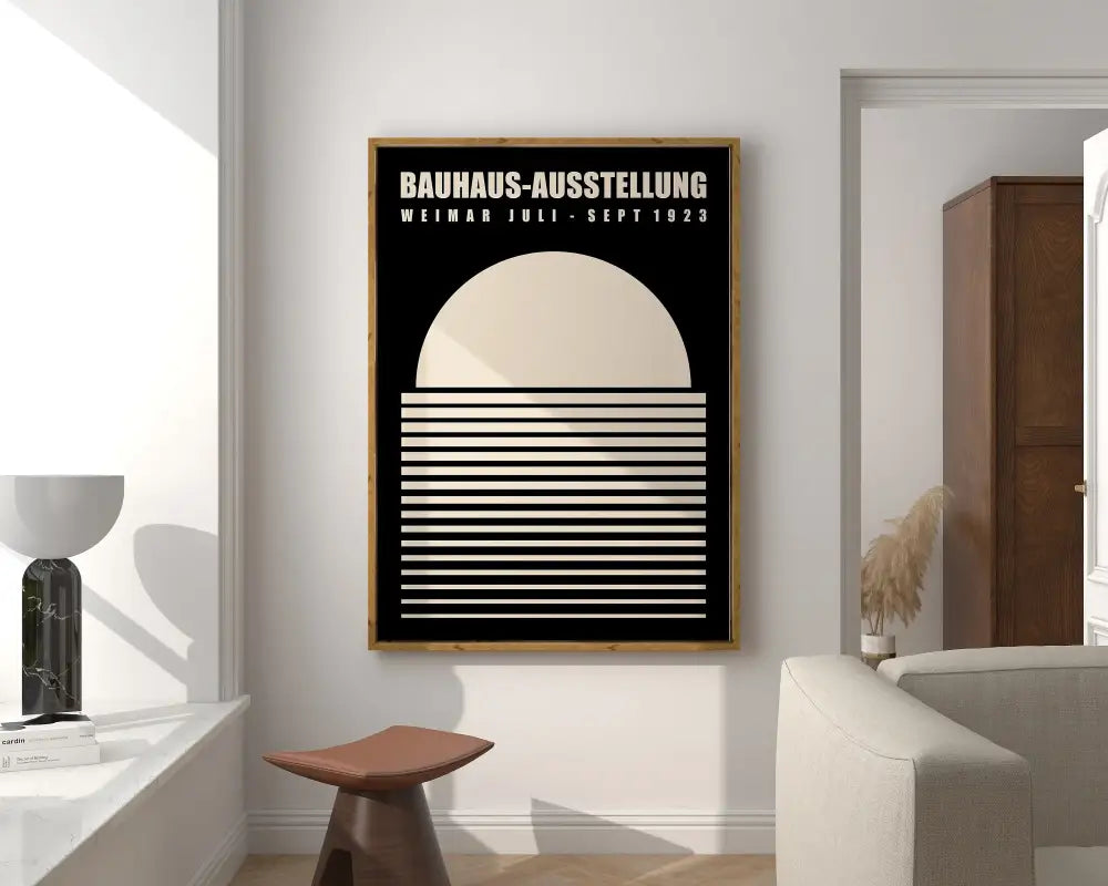 Bauhaus blue and orange geometric wall art living room framed print