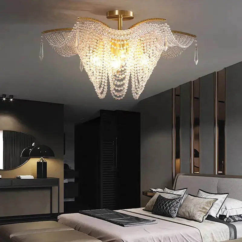 Decorbites butterfly crystal bead large gold chandelier living room