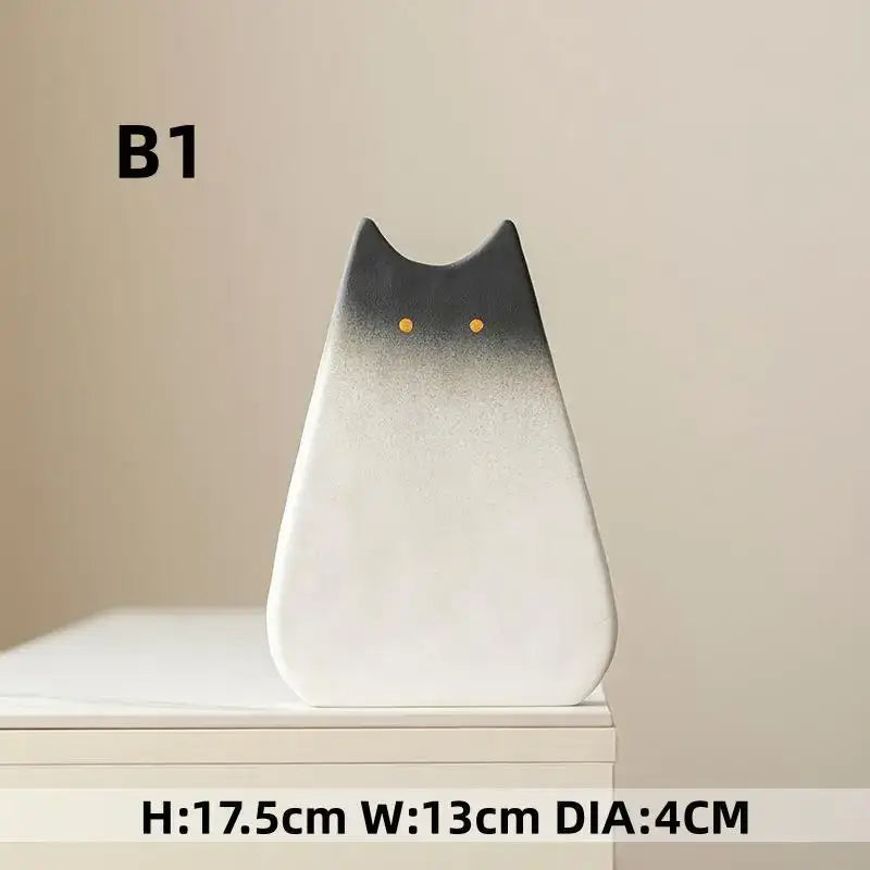 Charming white & gray cat ceramic vase set living room decor