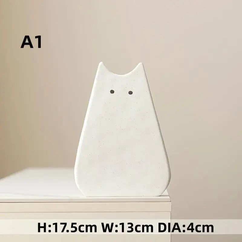 Charming white & gray cat ceramic vase set living room decor