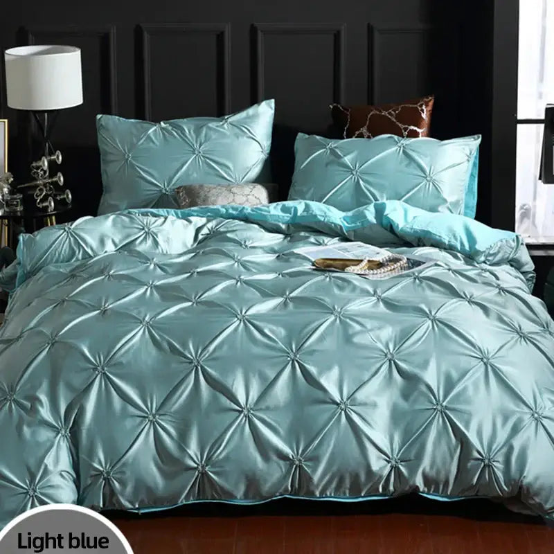 Bronze satin quilted chiffon flower duvet cover set bedroom bedding