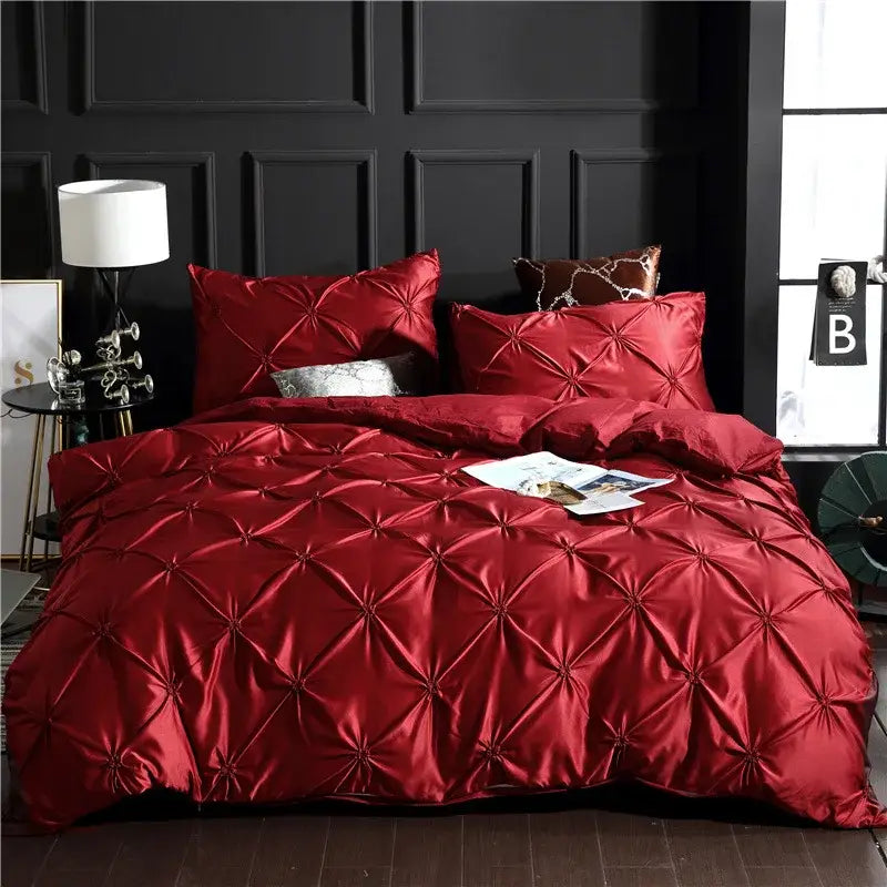 Bronze satin quilted chiffon flower duvet cover set bedroom bedding
