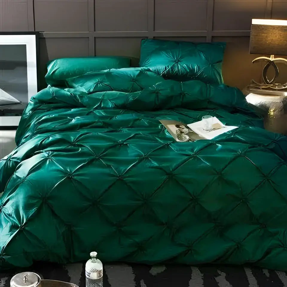 Bronze satin quilted chiffon flower duvet cover set bedroom bedding
