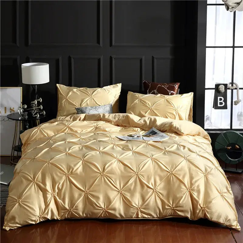 Bronze satin quilted chiffon flower duvet cover set bedroom bedding