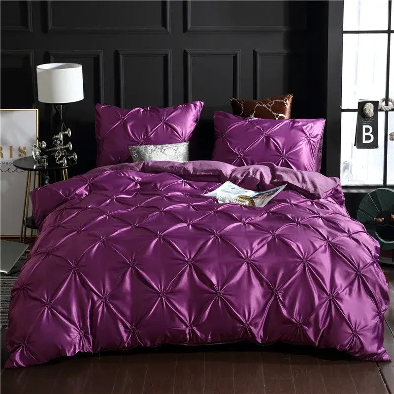 Bronze satin quilted chiffon flower duvet cover set bedroom bedding
