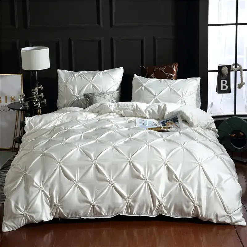 Bronze satin quilted chiffon flower duvet cover set bedroom bedding