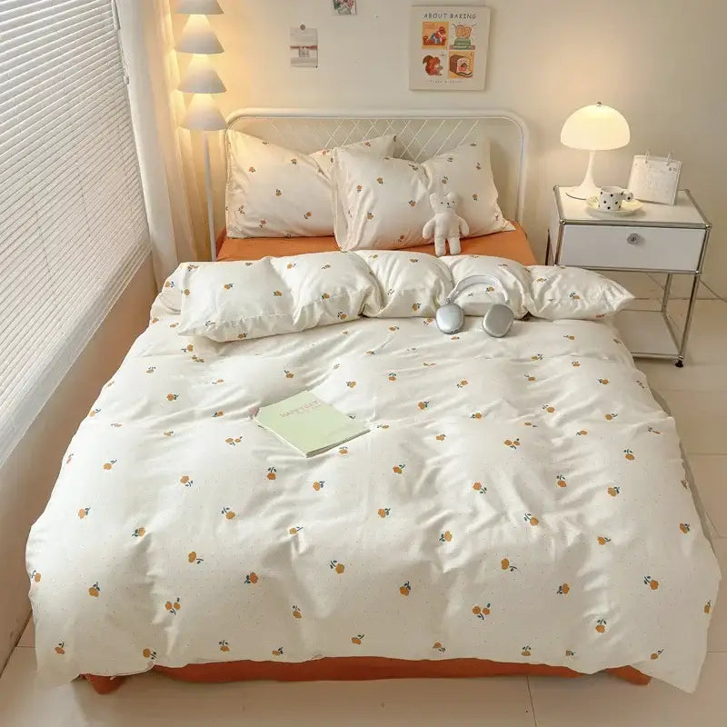 Cartoon print white & pink lamb bedding set for bedroom cozy decor
