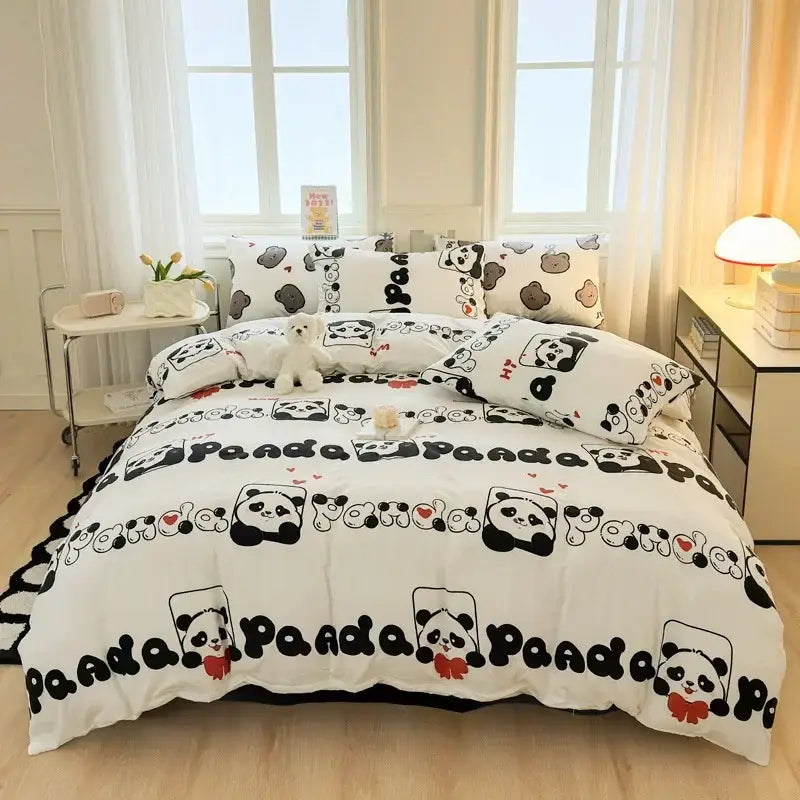 Cartoon print white & pink lamb bedding set for bedroom cozy decor