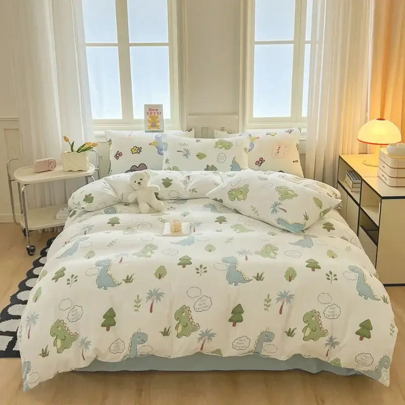 Cartoon print white & pink lamb bedding set for bedroom cozy decor