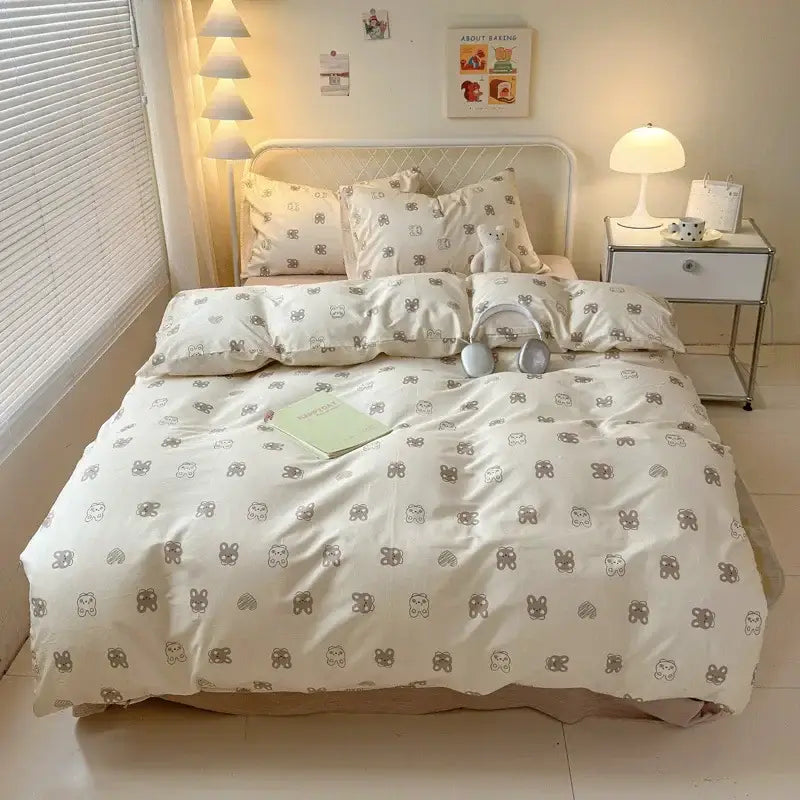 Cartoon print white & pink lamb bedding set for bedroom cozy decor
