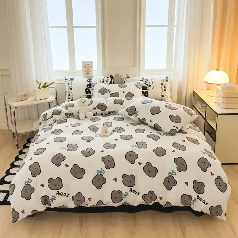 Cartoon print white & pink lamb bedding set for bedroom cozy decor