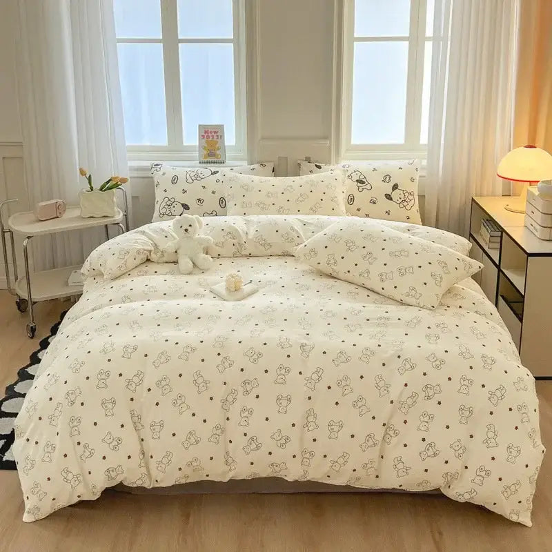 Cartoon print white & pink lamb bedding set for bedroom cozy decor