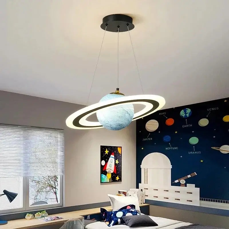 Modern saturn planet earth pendant bedroom light off-white & black
