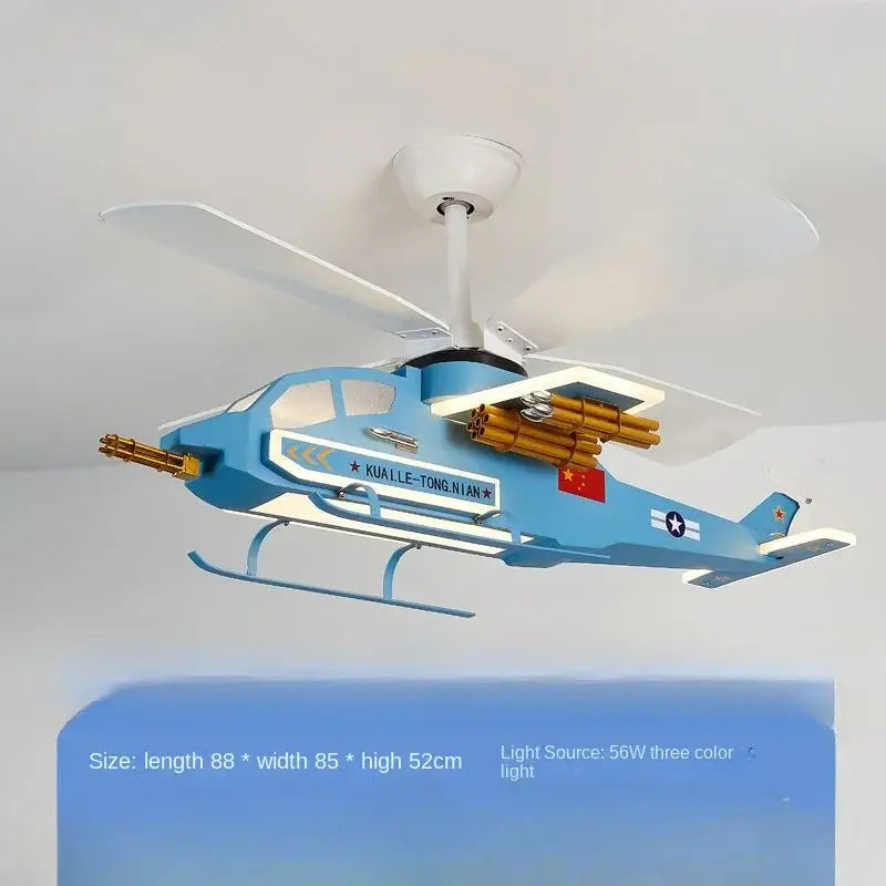 Blue airplane helicopter fan light – boys bedroom ceiling fan