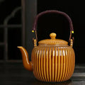Vintage blue & gold ribbed ceramic teapot set – kitchen teaware