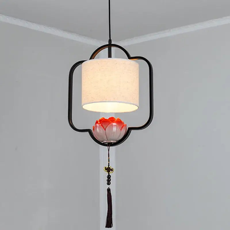 Elegant lotus cloth chandelier dining room black & off-white pendant
