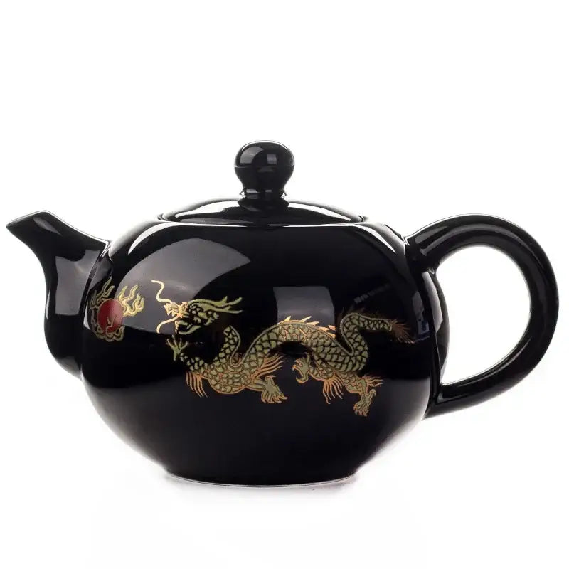 Black and gold dragon ceramic red tea pot set dining room teaware