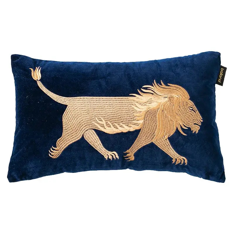 Blue and gold dragon embroidery lumbar pillow cover bedroom decor