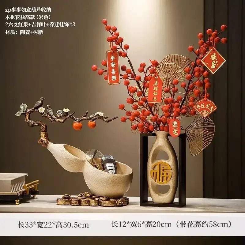 Beige ceramic gourd desktop storage decoration for living room