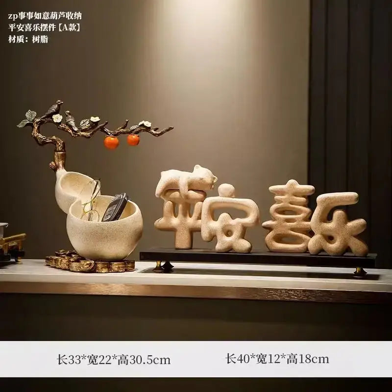 Beige ceramic gourd desktop storage decoration for living room