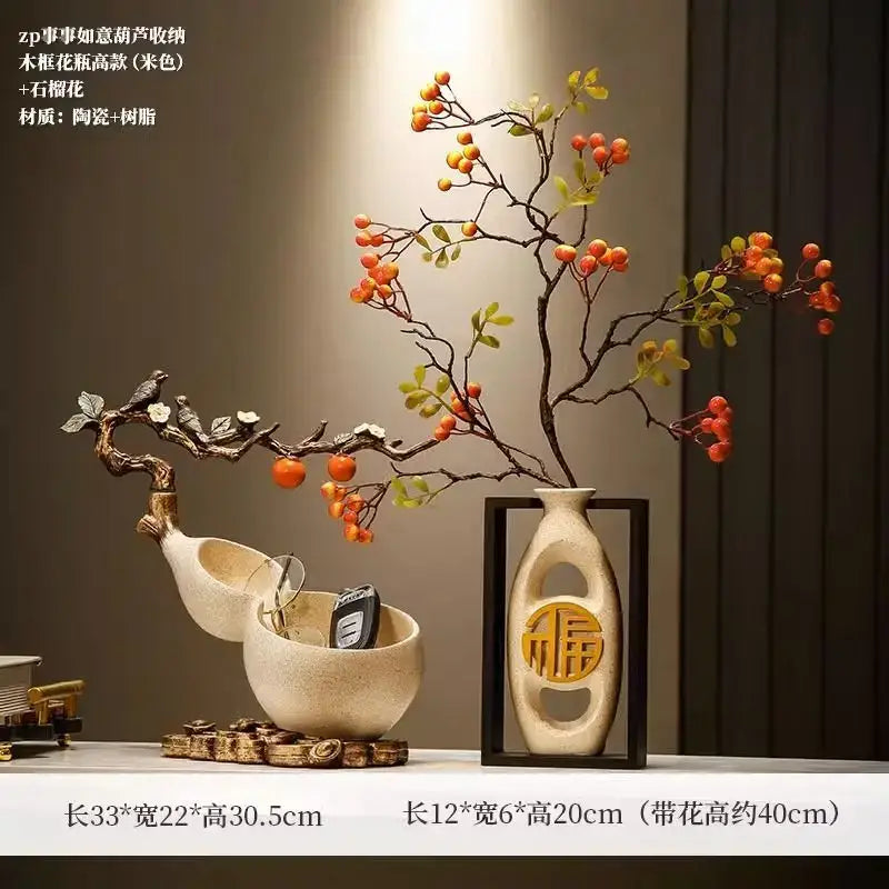 Beige ceramic gourd desktop storage decoration for living room
