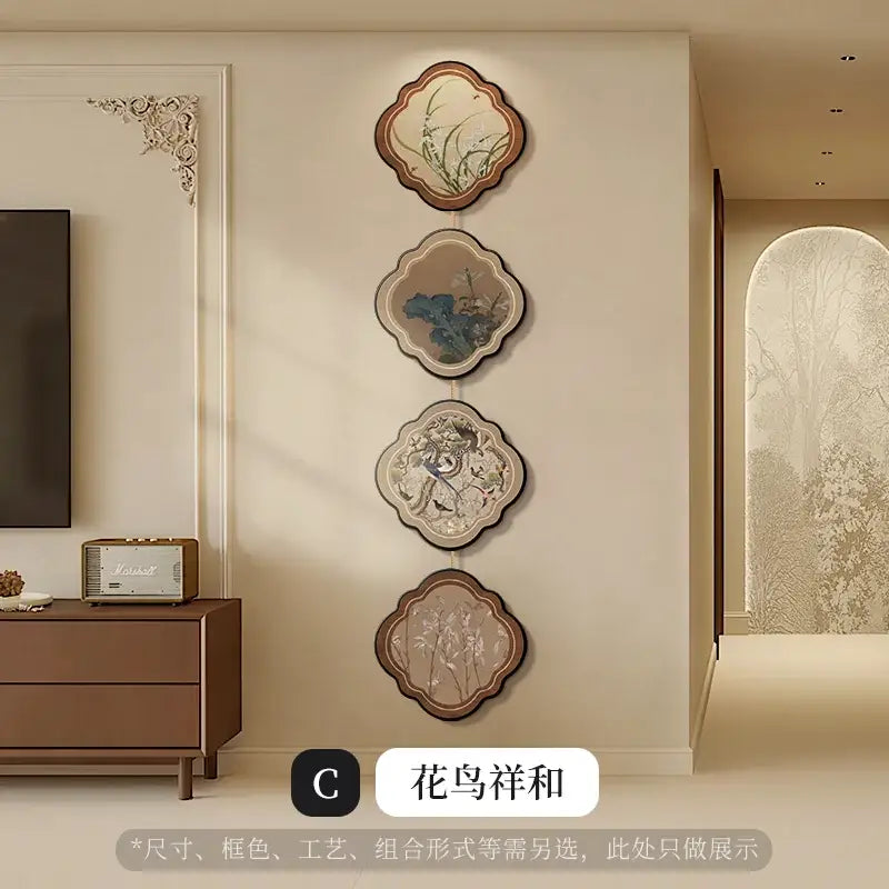 Ceramic floral bird chinese painting hanging mural porch door decor