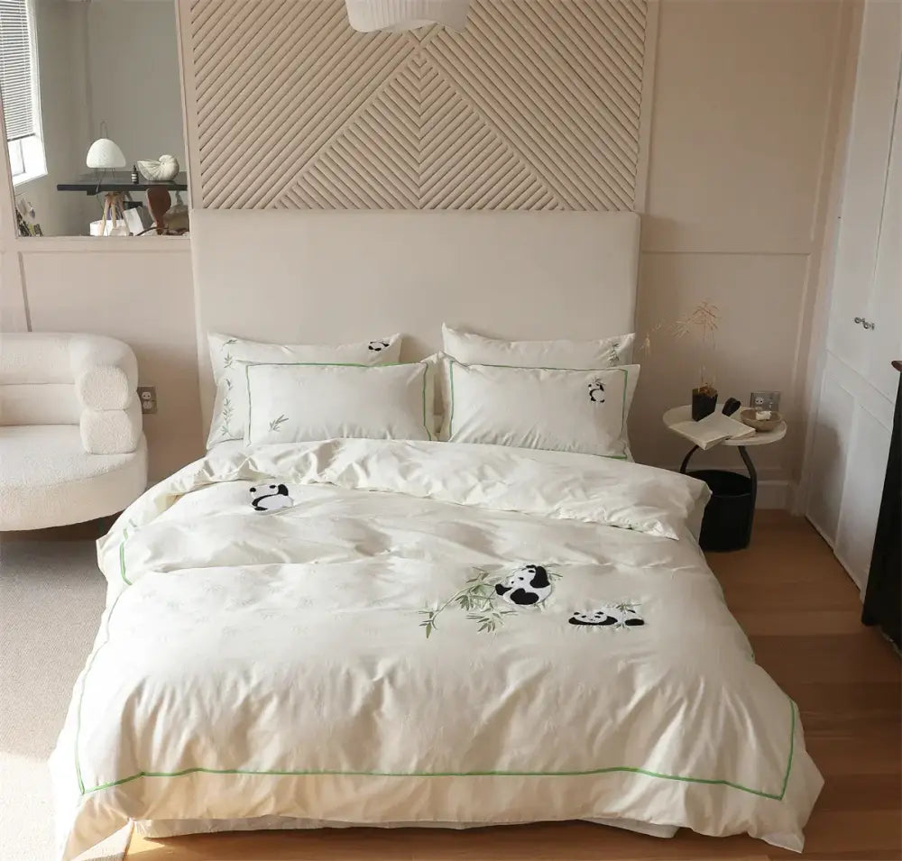 Black & white bamboo jacquard duvet cover set – bedroom satin bedding