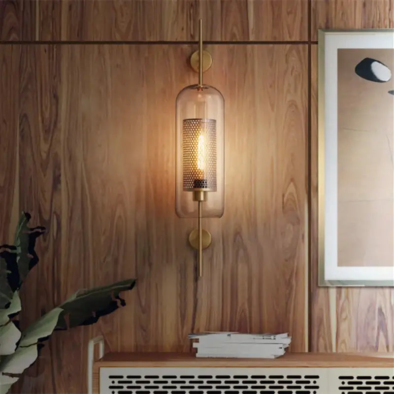Postmodern brushed brass chiswick glass wall light bedroom sconce