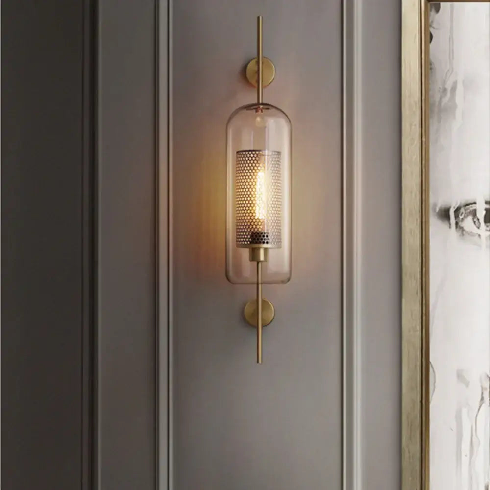 Postmodern brushed brass chiswick glass wall light bedroom sconce