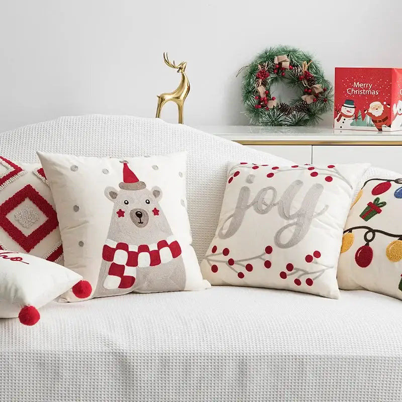 Christmas bell red embroidered pillow cover living room holiday decor