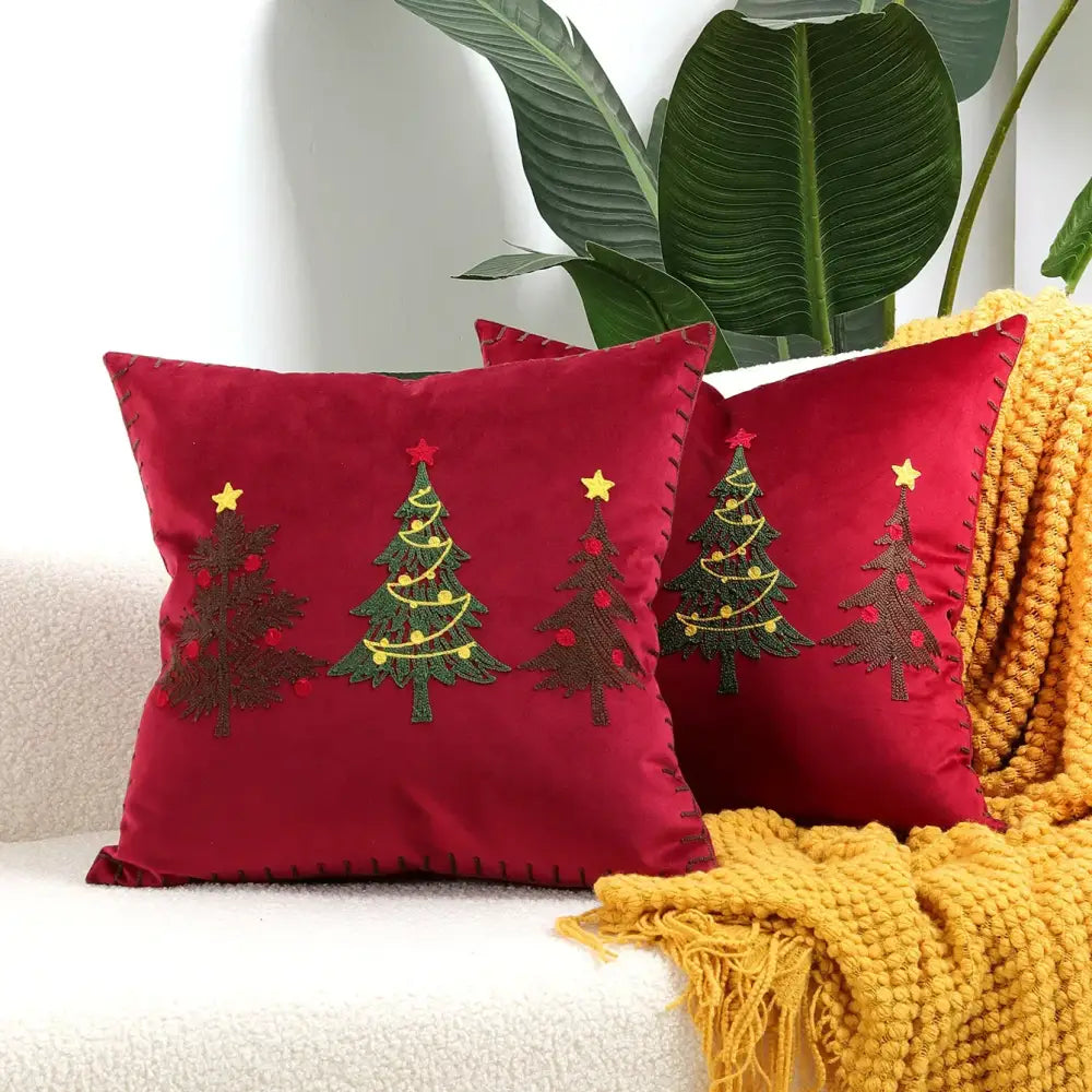 Red christmas cartoon embroidered pillow cover living room decor
