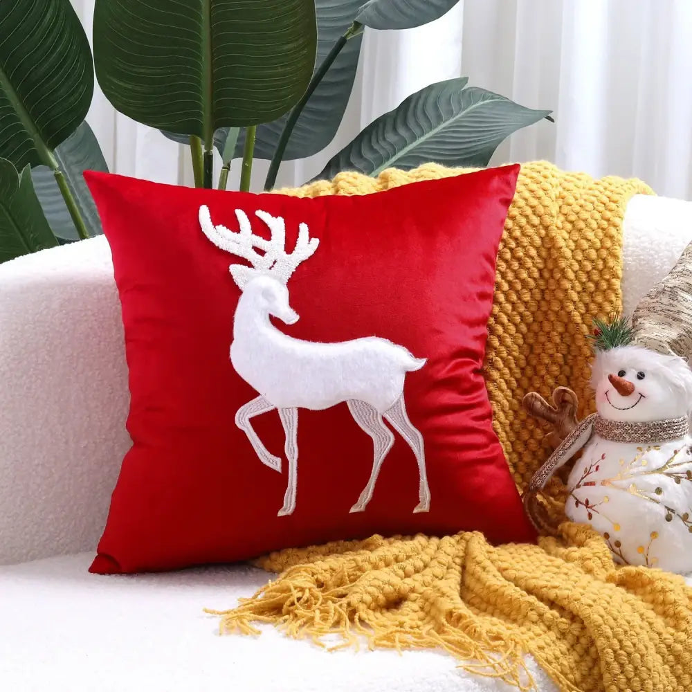 Red christmas cartoon embroidered pillow cover living room decor