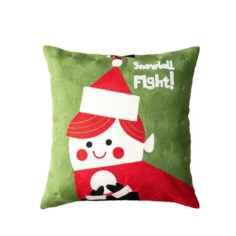 Blue santa sleigh embroidered pillow cover living room decor