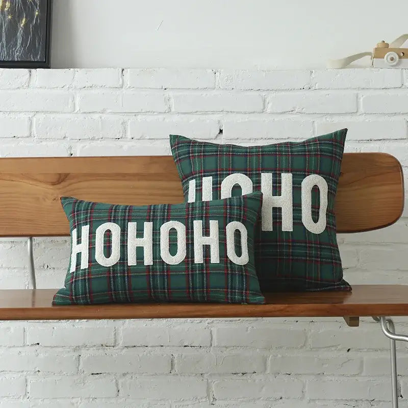 Green and white christmas plaid cotton cushion cover living room
