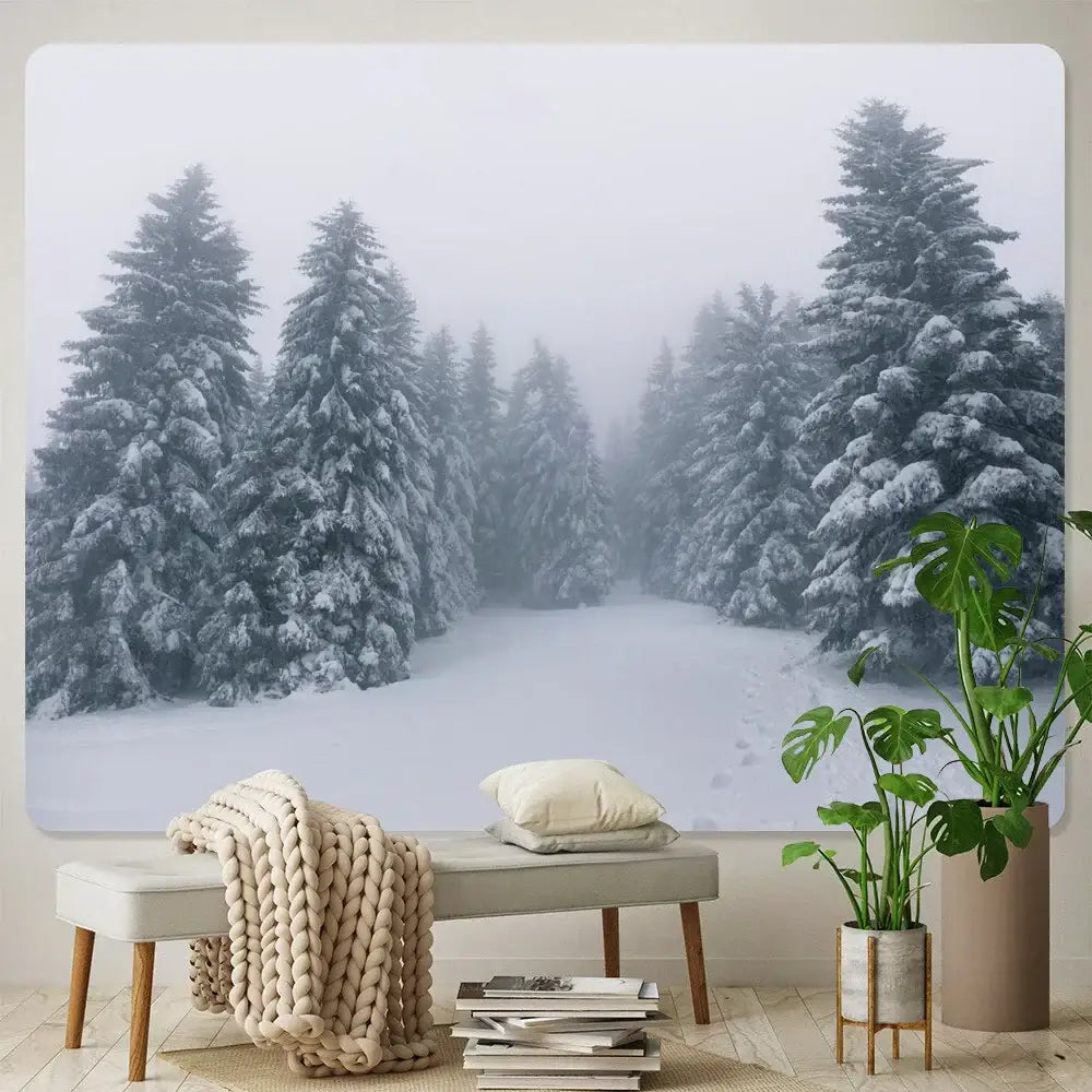 Bohemian christmas snow forest tapestry bedroom wall decor