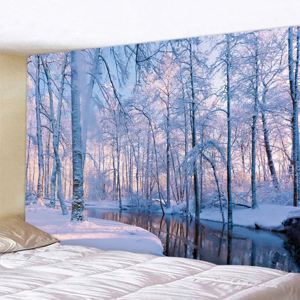 Bohemian christmas snow forest tapestry bedroom wall decor