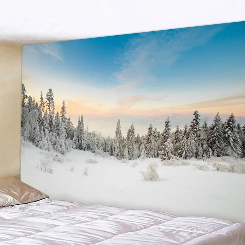 Bohemian christmas snow forest tapestry bedroom wall decor