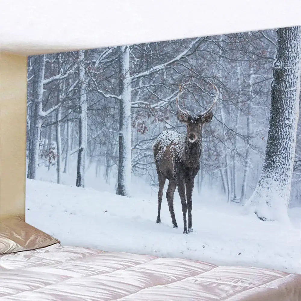 Bohemian christmas snow forest tapestry bedroom wall decor
