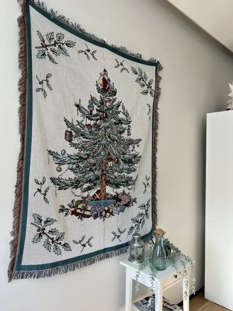 Beige woven squirrel christmas throw blanket living room decor