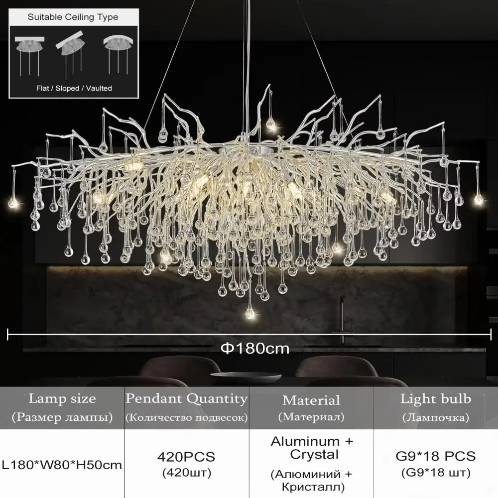 Modern chrome rectangular crystal chandelier dining room light fixture