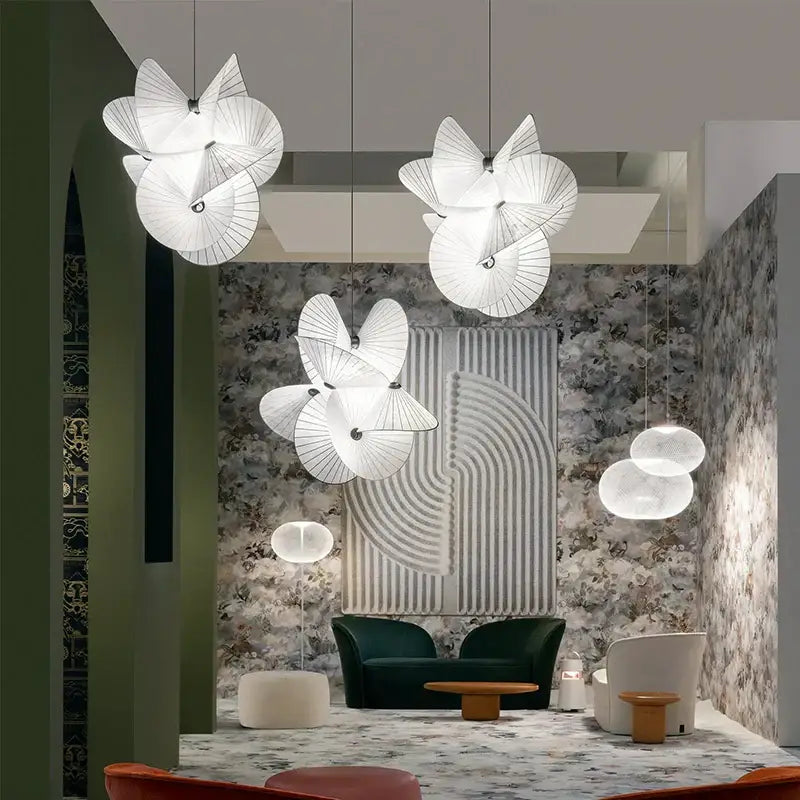 Decorbites cloth minimalist led chandelier for dining room white fan