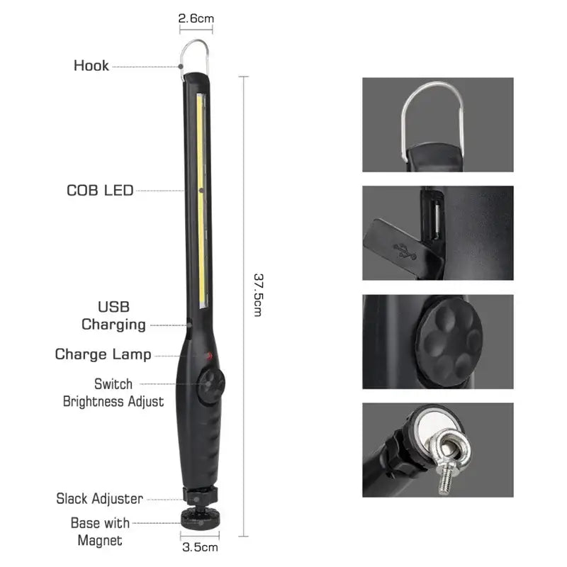 Decorbites cob led black clip on work light garage inspection lamp