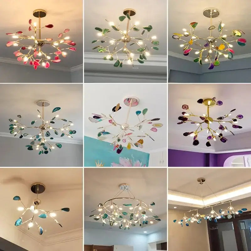 Decorbites colorful agate led leaf chandelier bedroom pendant light