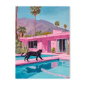 Mid century pink house and pool canvas painting living room decor