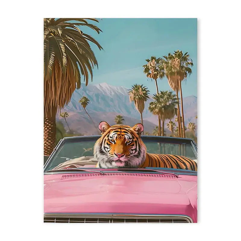 Mid century pink house and pool canvas painting living room decor